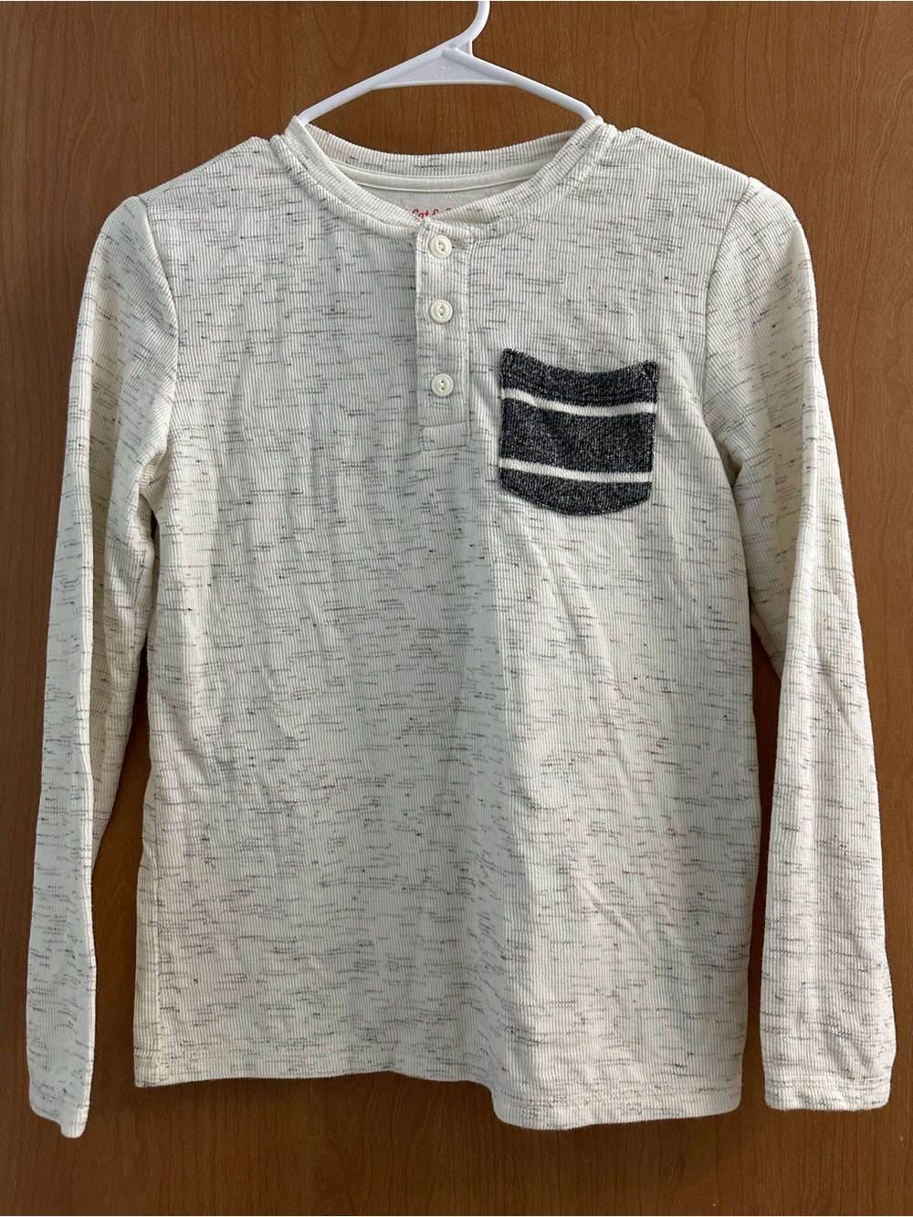 Cat & Jack Cream Henley Long-Sleeve Top with Dark Gray Striped Pocket